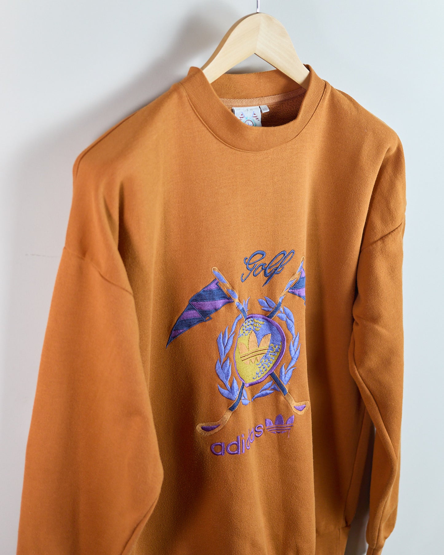 80s to 90s Adidas Golf Orange/Blue Crew Neck Jumper (M)