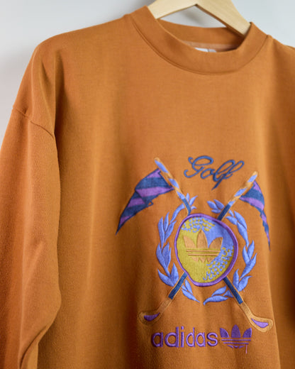 80s to 90s Adidas Golf Orange/Blue Crew Neck Jumper (M)