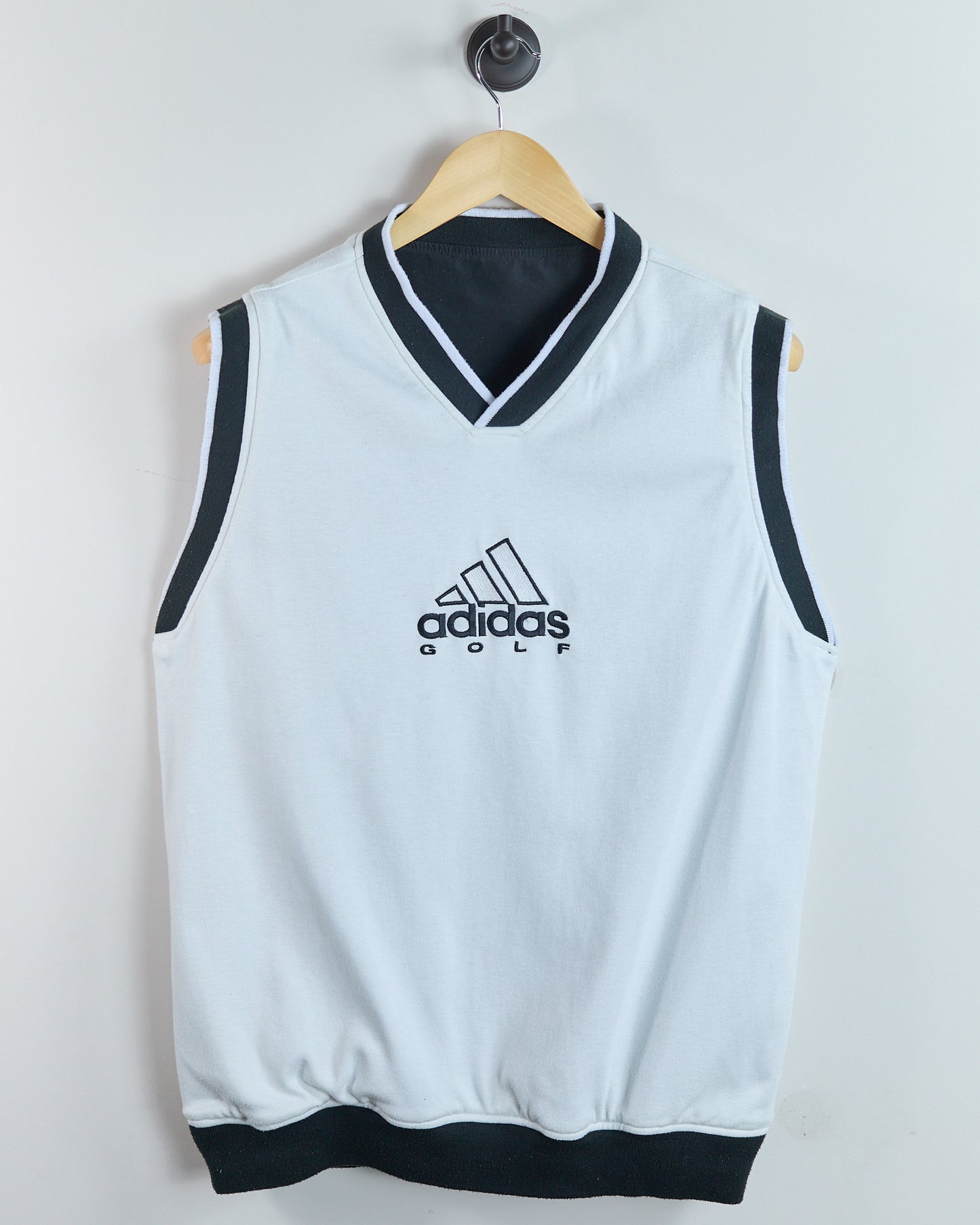 90s Adidas Golf White V Neck Windbreaker and Cotton Reversible Vest (M)