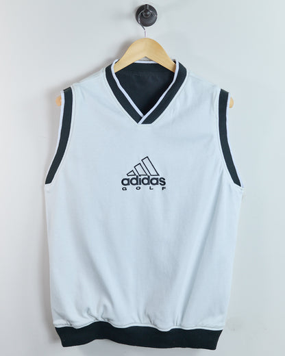 90s Adidas Golf White V Neck Windbreaker and Cotton Reversible Vest (M)