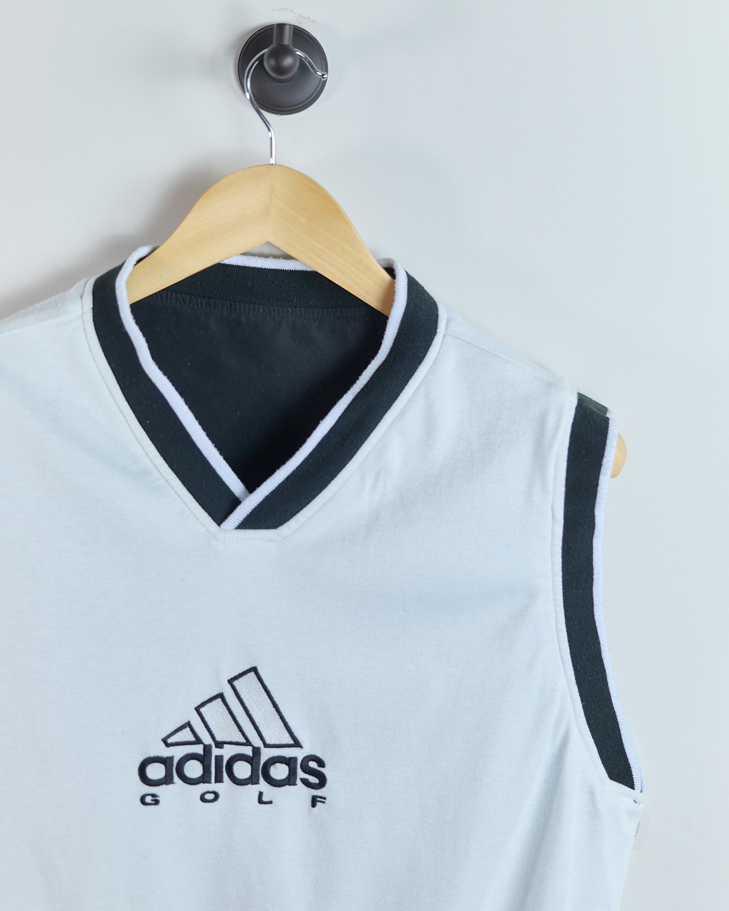 90s Adidas Golf White V Neck Windbreaker and Cotton Reversible Vest (M)