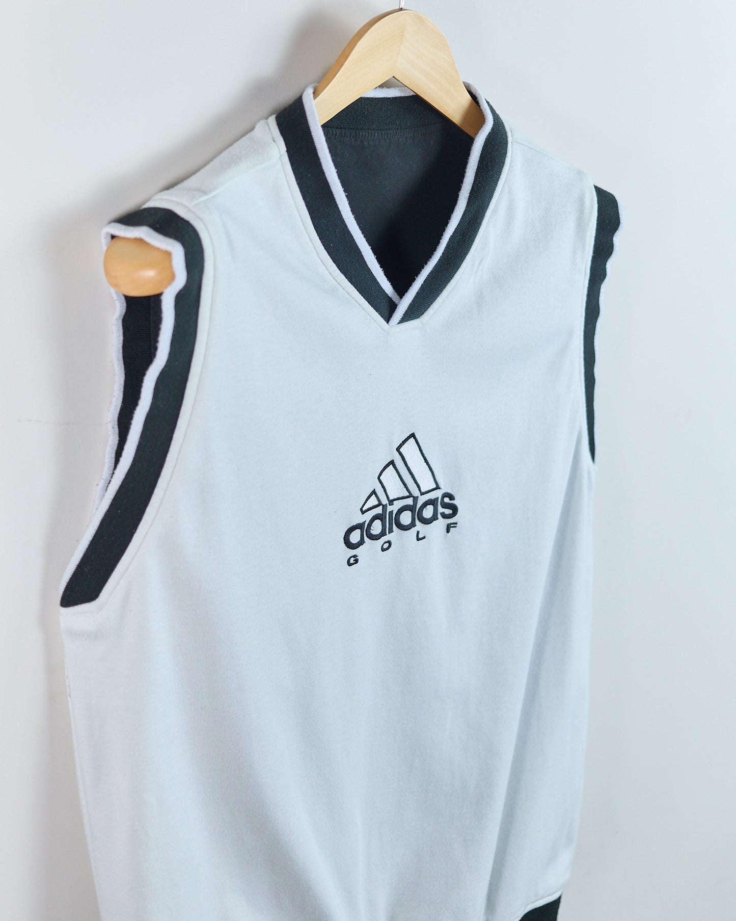 90s Adidas Golf White V Neck Windbreaker and Cotton Reversible Vest (M)
