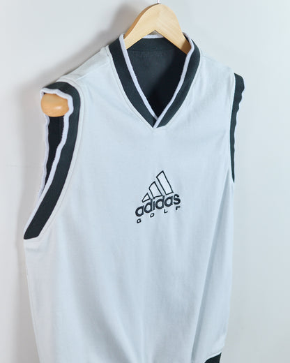 90s Adidas Golf White V Neck Windbreaker and Cotton Reversible Vest (M)