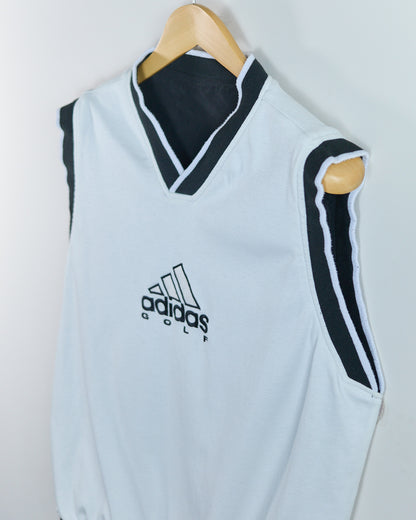90s Adidas Golf White V Neck Windbreaker and Cotton Reversible Vest (M)