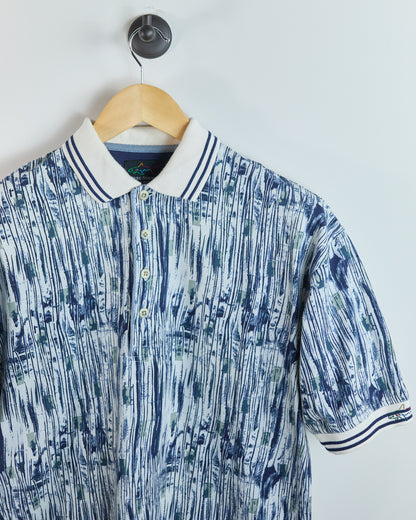 90s Greg Norman White/Navy Pattern Polo (S but larger)