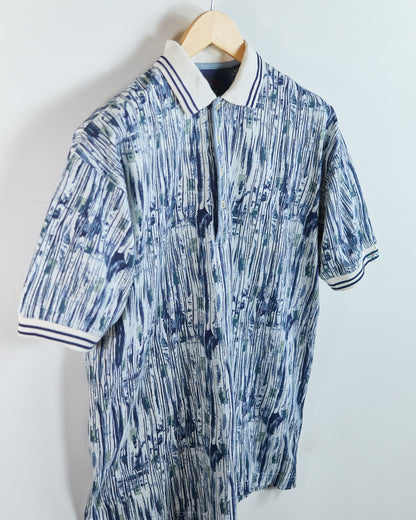 90s Greg Norman White/Navy Pattern Polo (S but larger)