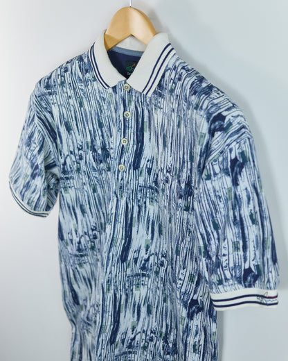 90s Greg Norman White/Navy Pattern Polo (S but larger)