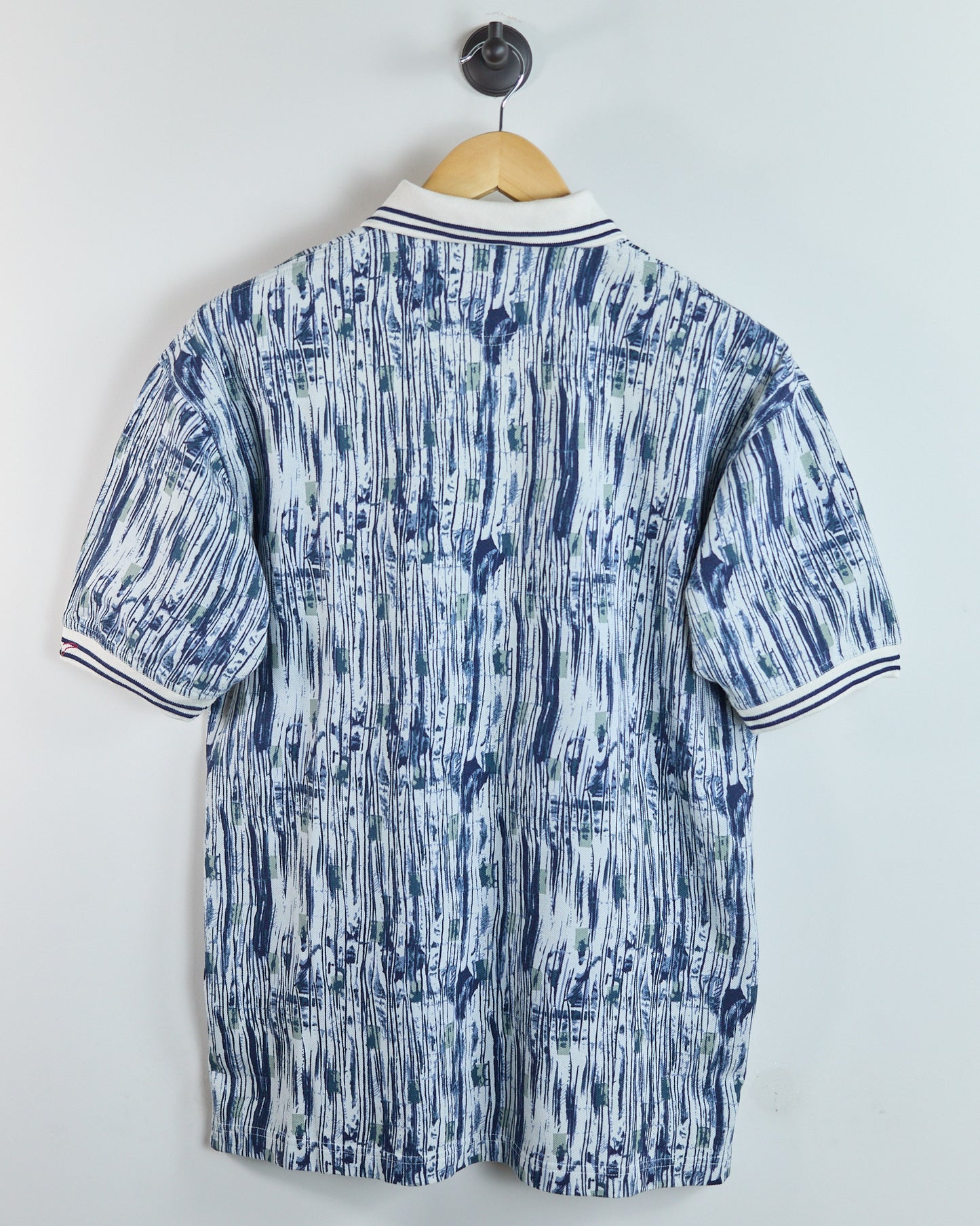 90s Greg Norman White/Navy Pattern Polo (S but larger)