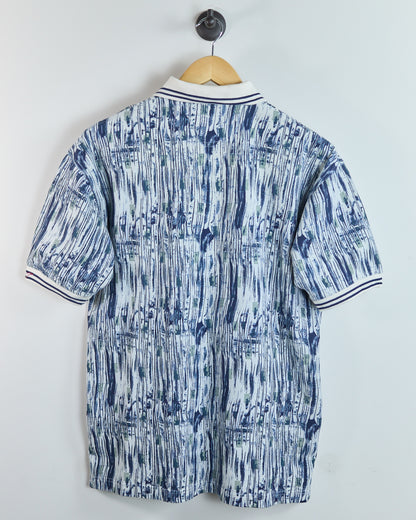 90s Greg Norman White/Navy Pattern Polo (S but larger)