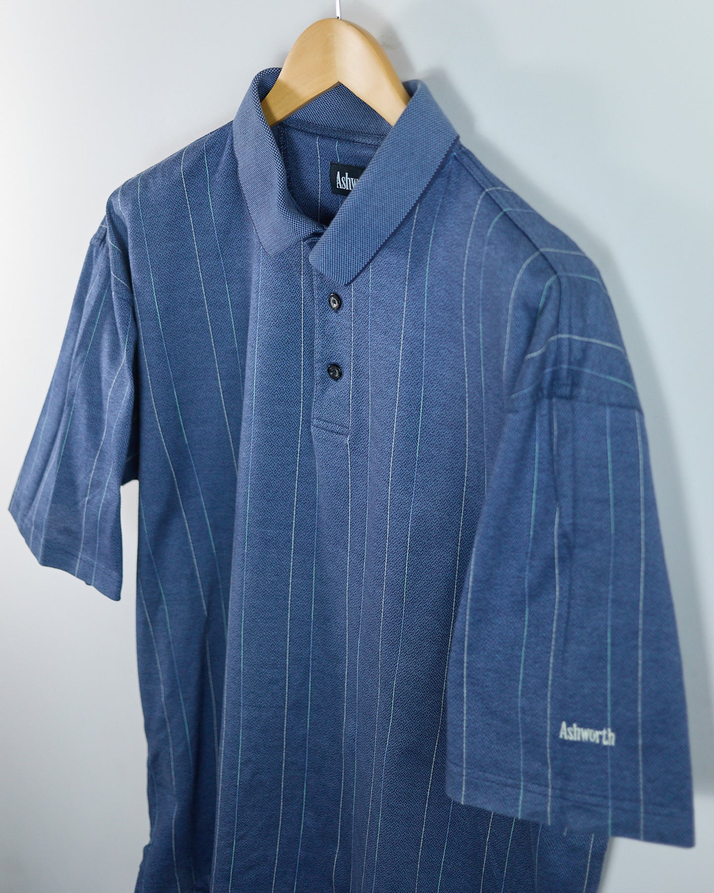 90s Ashworth Blue Stripe Weave Polo (XL)