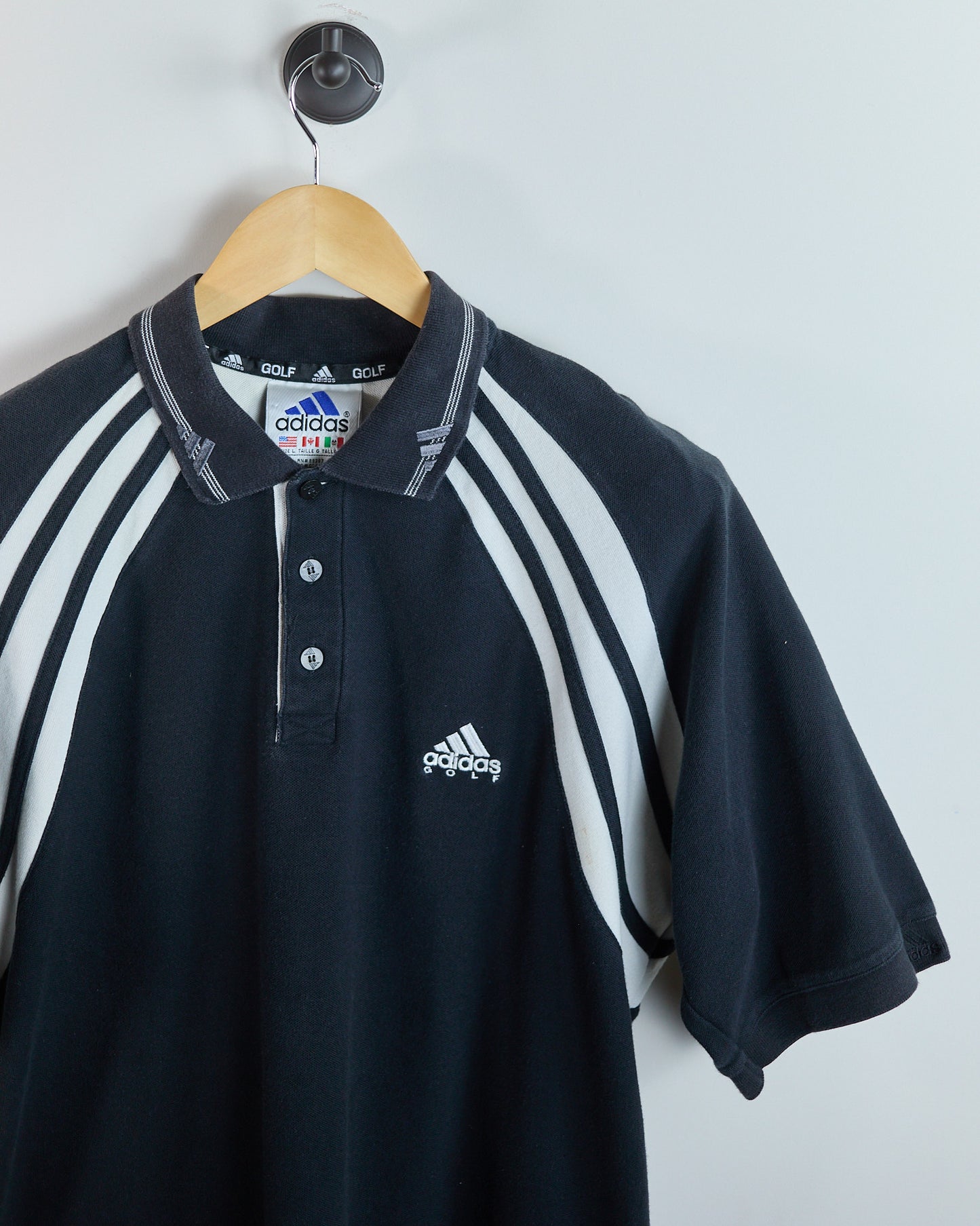 90s Adidas Golf Black/White Polo (L)
