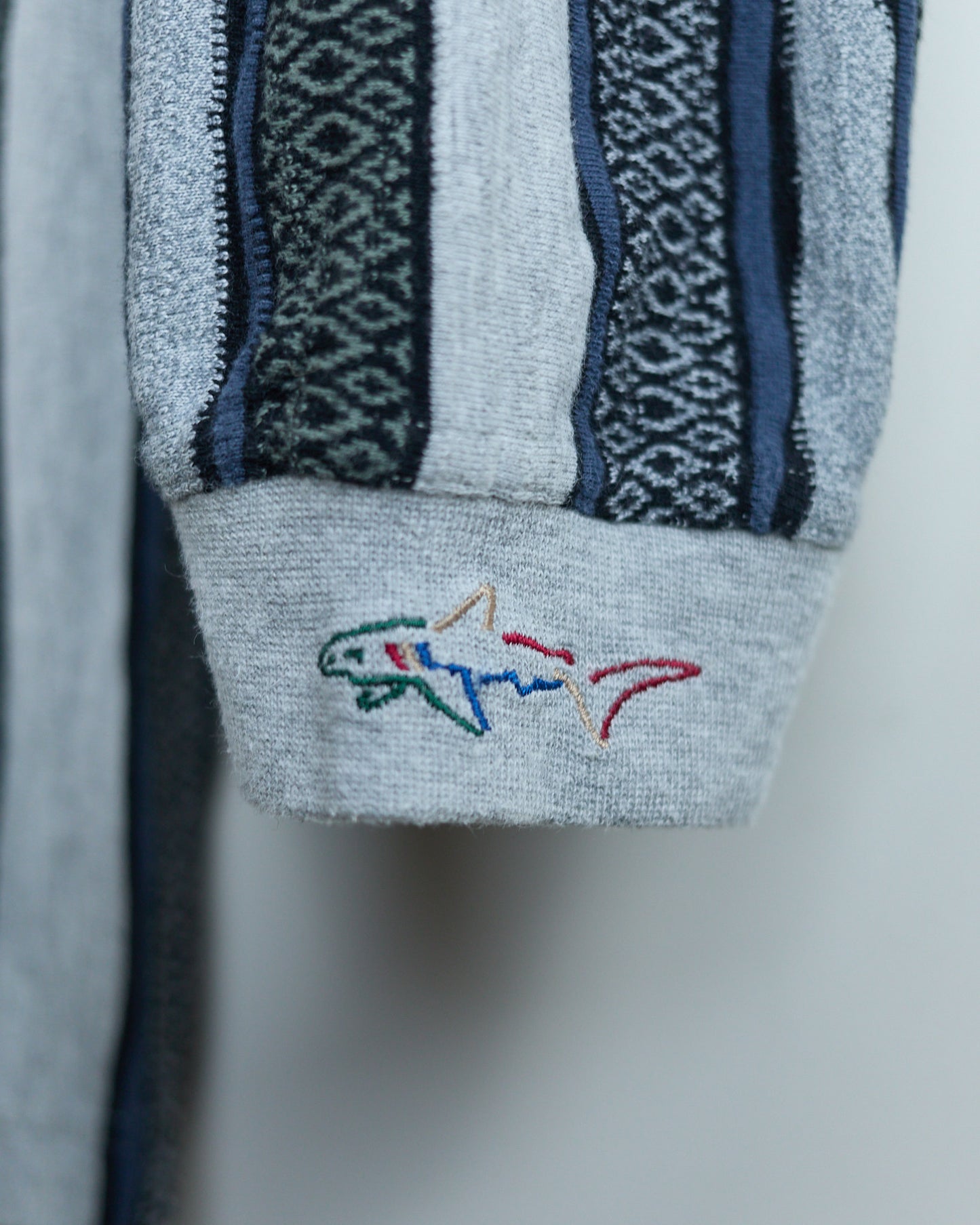 90s Greg Norman Light Grey/Navy Long Sleeve Stripe Polo (L)
