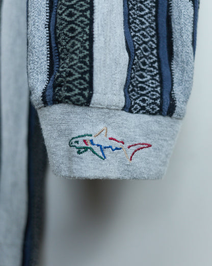 90s Greg Norman Light Grey/Navy Long Sleeve Stripe Polo (L)