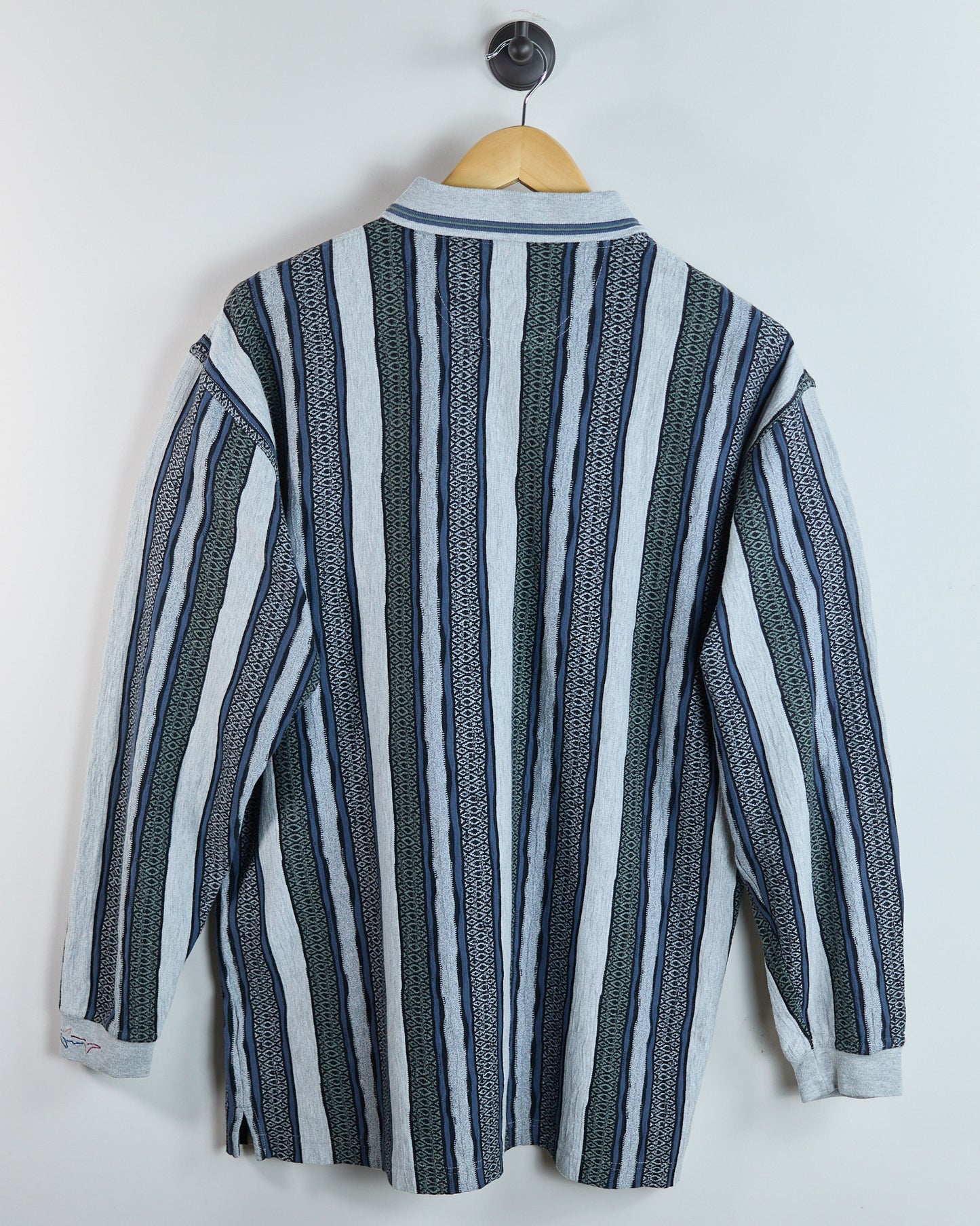 90s Greg Norman Light Grey/Navy Long Sleeve Stripe Polo (L)