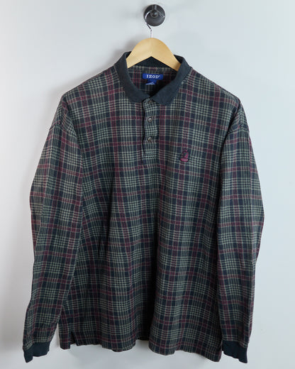 80s to early 90s Izod Charcoal/Cream Polo (L)