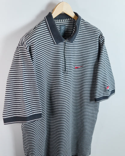 90s to early 00s Nike Golf Tiger Woods Yin Yang Black/White Stripe Zip Up Polo (XL)