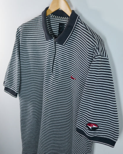 90s to early 00s Nike Golf Tiger Woods Yin Yang Black/White Stripe Zip Up Polo (XL)