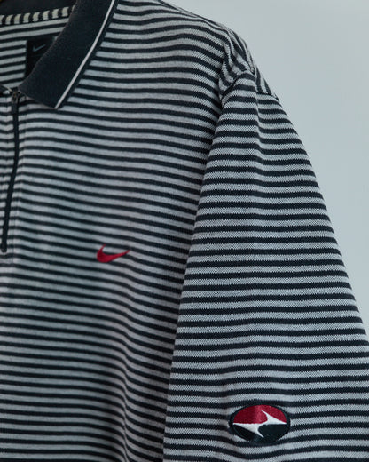 90s to early 00s Nike Golf Tiger Woods Yin Yang Black/White Stripe Zip Up Polo (XL)