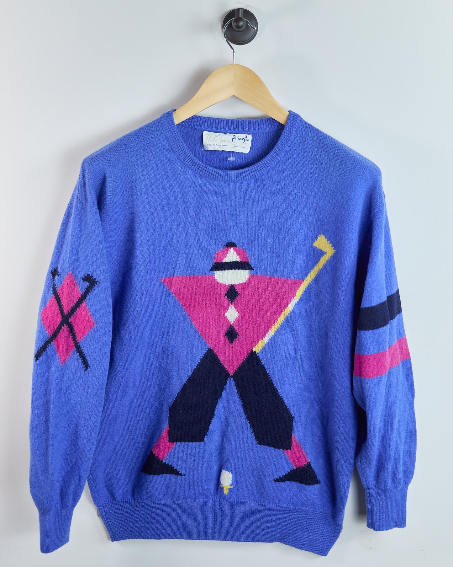 80s Pringle x Faldo Blue/Red Crew Neck Jumper (M)