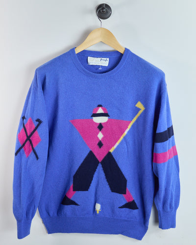 80s Pringle x Faldo Blue/Red Crew Neck Jumper (M)