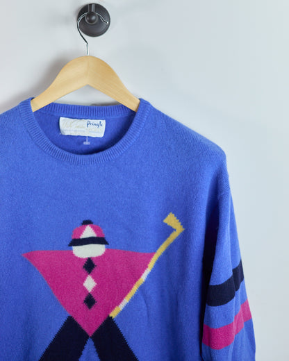 80s Pringle x Faldo Blue/Red Crew Neck Jumper (M)
