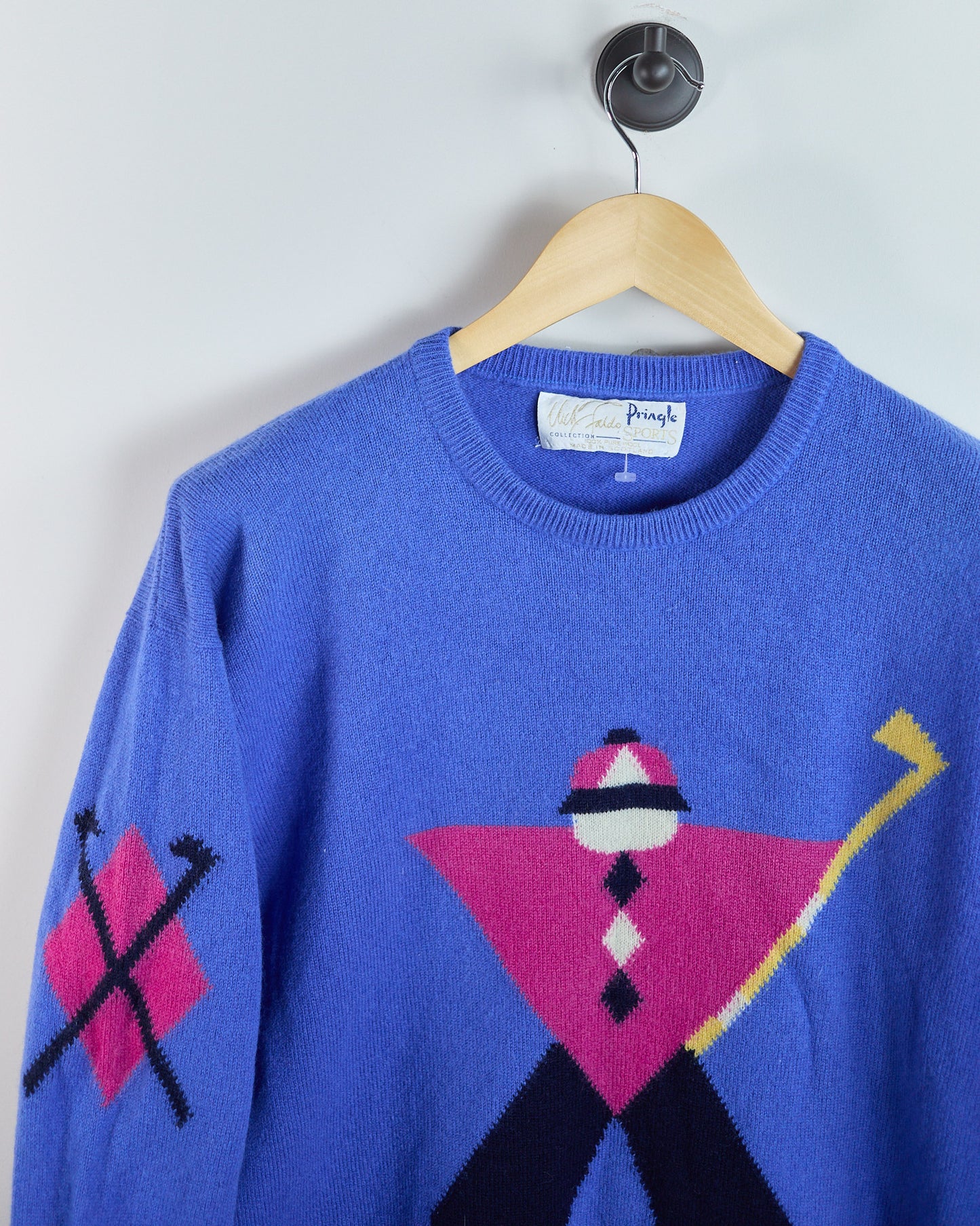 80s Pringle x Faldo Blue/Red Crew Neck Jumper (M)