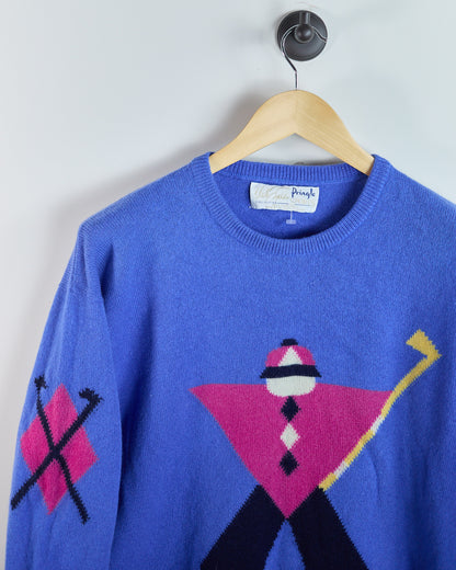80s Pringle x Faldo Blue/Red Crew Neck Jumper (M)