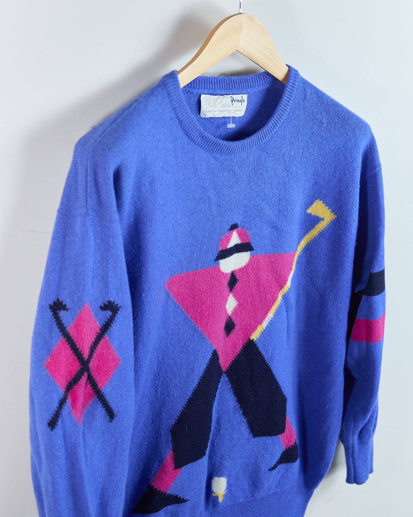 80s Pringle x Faldo Blue/Red Crew Neck Jumper (M)