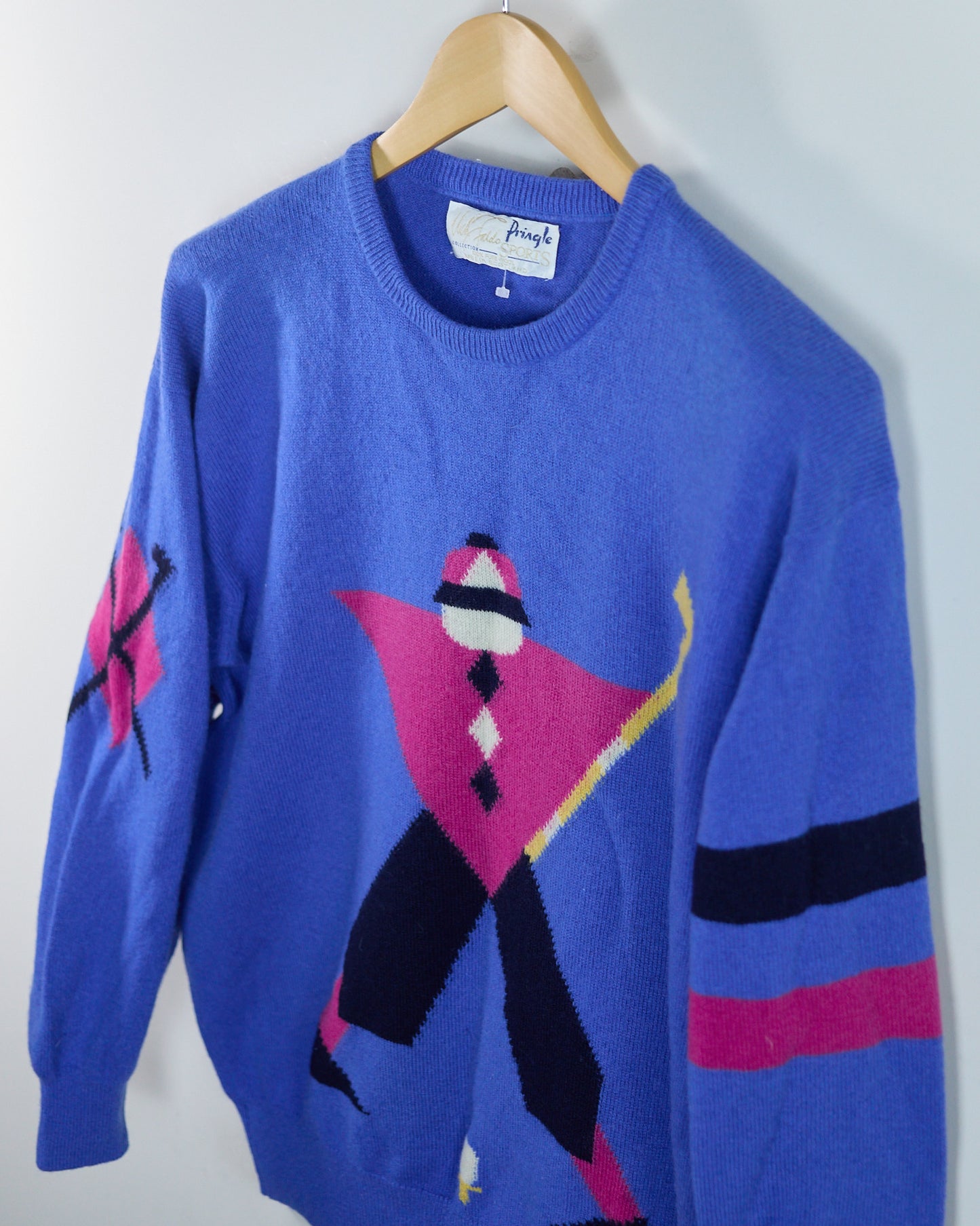 80s Pringle x Faldo Blue/Red Crew Neck Jumper (M)