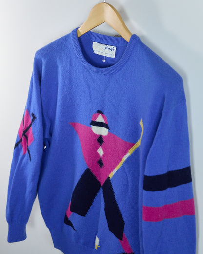 80s Pringle x Faldo Blue/Red Crew Neck Jumper (M)