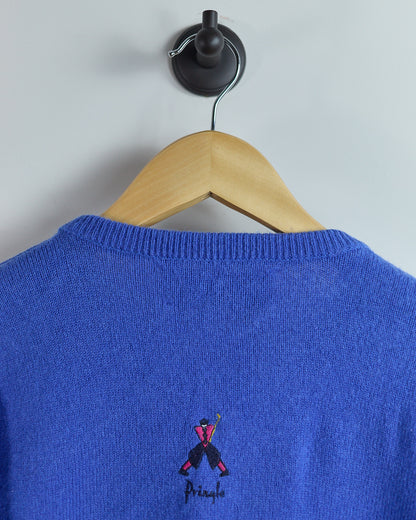 80s Pringle x Faldo Blue/Red Crew Neck Jumper (M)
