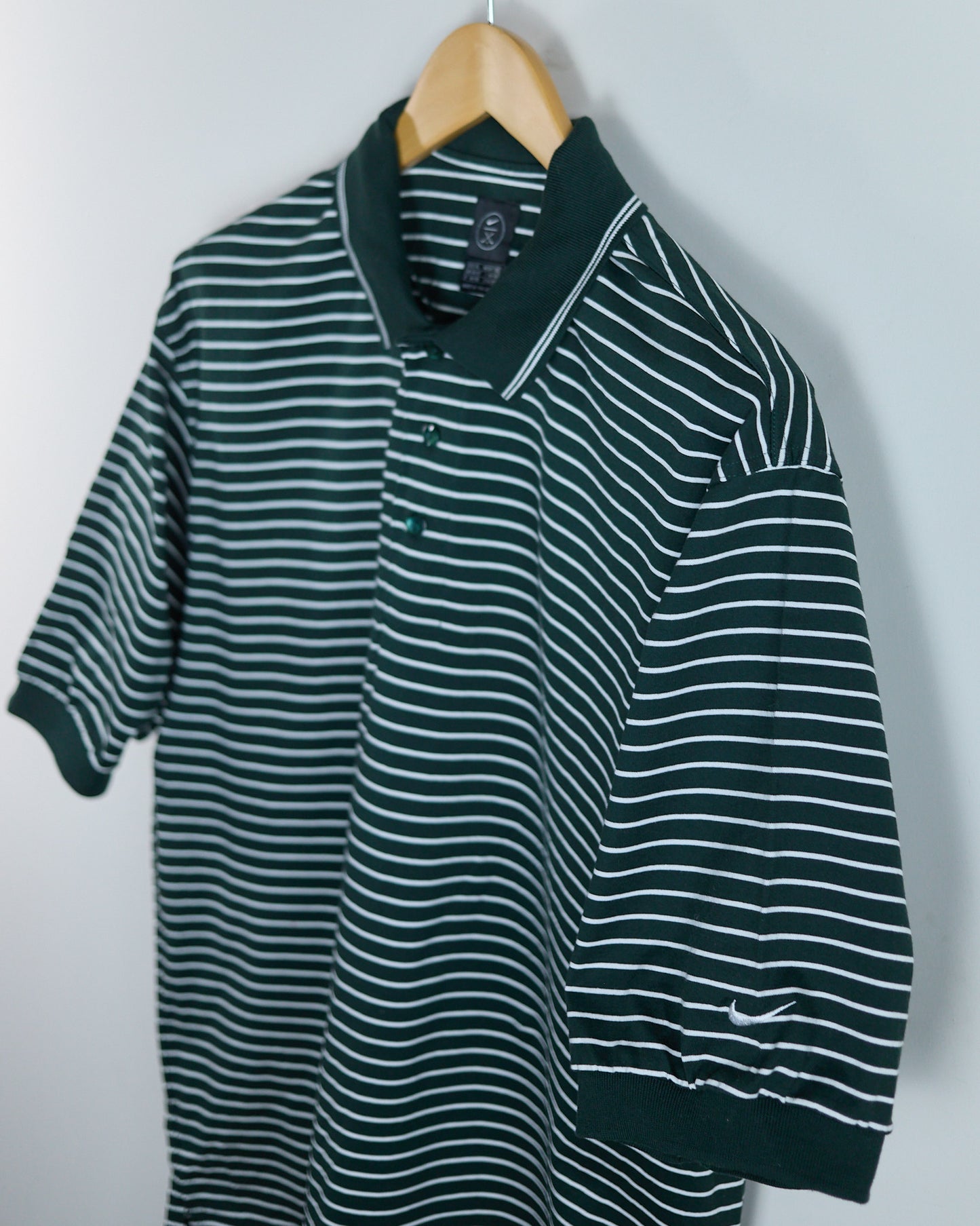 90s Nike Golf Green/White horizontal stripe Polo (XL)