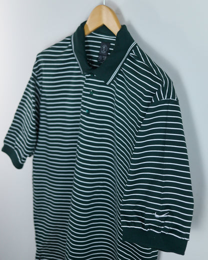 90s Nike Golf Green/White horizontal stripe Polo (XL)