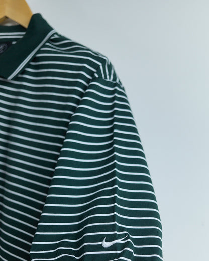 90s Nike Golf Green/White horizontal stripe Polo (XL)
