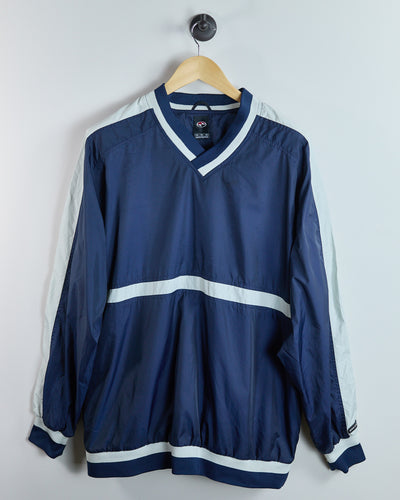 90s to early 00s Nike Golf Tiger Woods Yin Yang Blue/White V Neck Zip Up Windbreaker (XL)