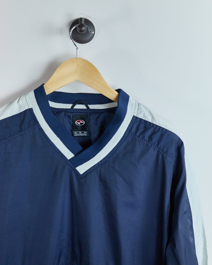 90s to early 00s Nike Golf Tiger Woods Yin Yang Blue/White V Neck Zip Up Windbreaker (XL)