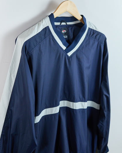 90s to early 00s Nike Golf Tiger Woods Yin Yang Blue/White V Neck Zip Up Windbreaker (XL)