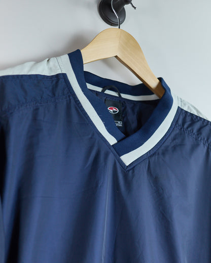 90s to early 00s Nike Golf Tiger Woods Yin Yang Blue/White V Neck Zip Up Windbreaker (XL)