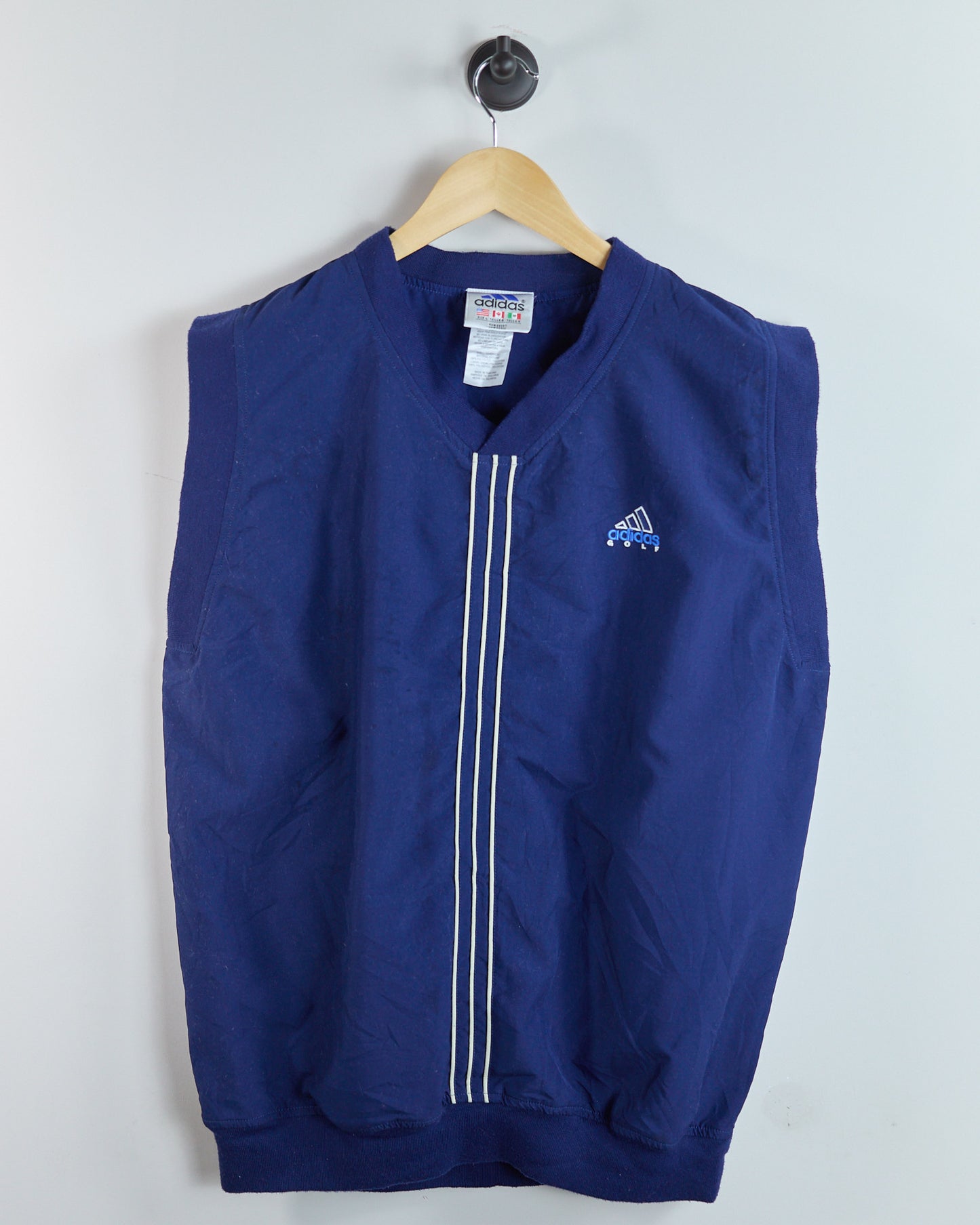 Mid 90s Adidas Golf Blue/White V Neck Gilet Windbreaker Jacket (L)