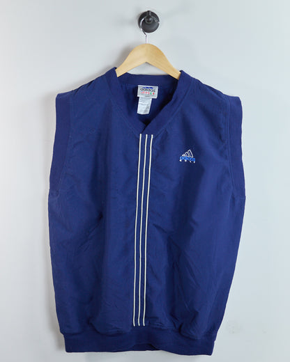 Mid 90s Adidas Golf Blue/White V Neck Gilet Windbreaker Jacket (L)