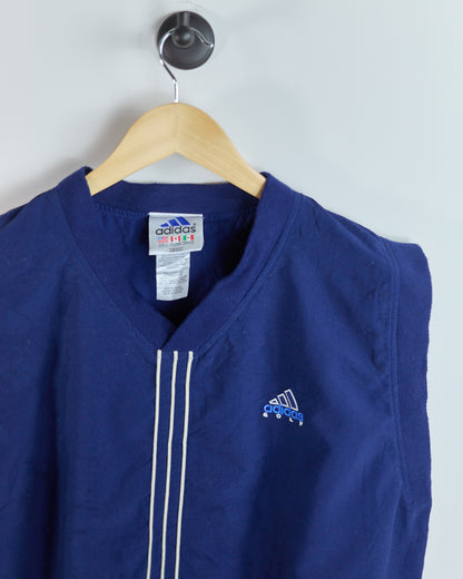 Mid 90s Adidas Golf Blue/White V Neck Gilet Windbreaker Jacket (L)