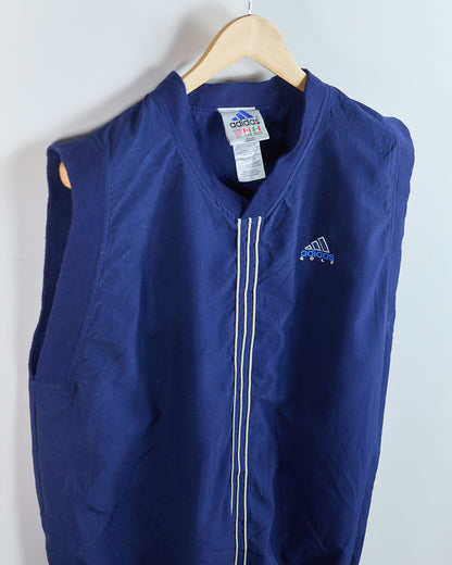 Mid 90s Adidas Golf Blue/White V Neck Gilet Windbreaker Jacket (L)