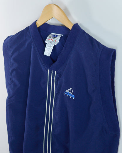 Mid 90s Adidas Golf Blue/White V Neck Gilet Windbreaker Jacket (L)
