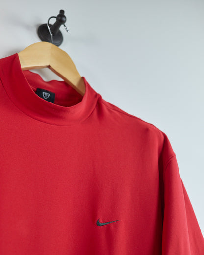 90s Nike Golf Shield Logo Red Short Sleeve Mock Neck (XL)