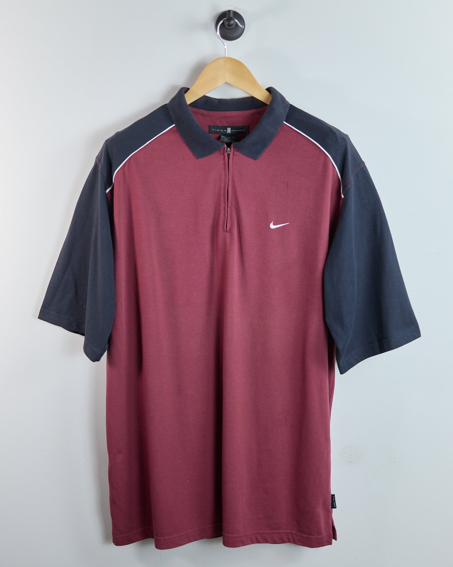 90s Nike Golf Tiger Woods Maroon/Black Zip Up Polo (XXL)