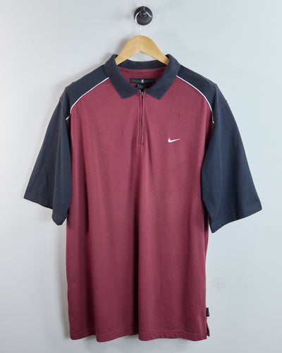 90s Nike Golf Tiger Woods Maroon/Black Zip Up Polo (XXL)