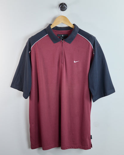 90s Nike Golf Tiger Woods Maroon/Black Zip Up Polo (XXL)