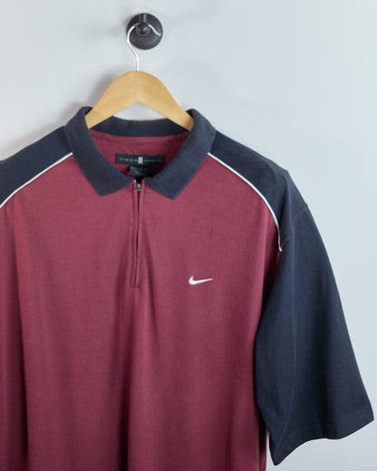 90s Nike Golf Tiger Woods Maroon/Black Zip Up Polo (XXL)