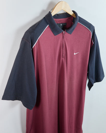 90s Nike Golf Tiger Woods Maroon/Black Zip Up Polo (XXL)
