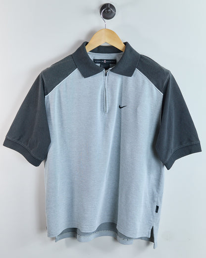 90s Nike Golf Tiger Woods Light Grey/Black Zip Up Polo (M)